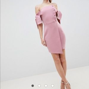 Pink off the shoulder body con dress ASOS